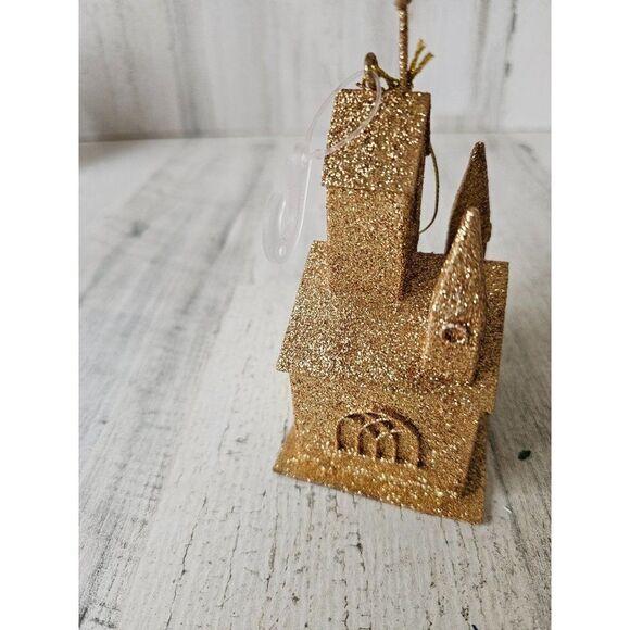 Gold glitter chapel Church ornament Xmas tree religious - Picture 7 of 12